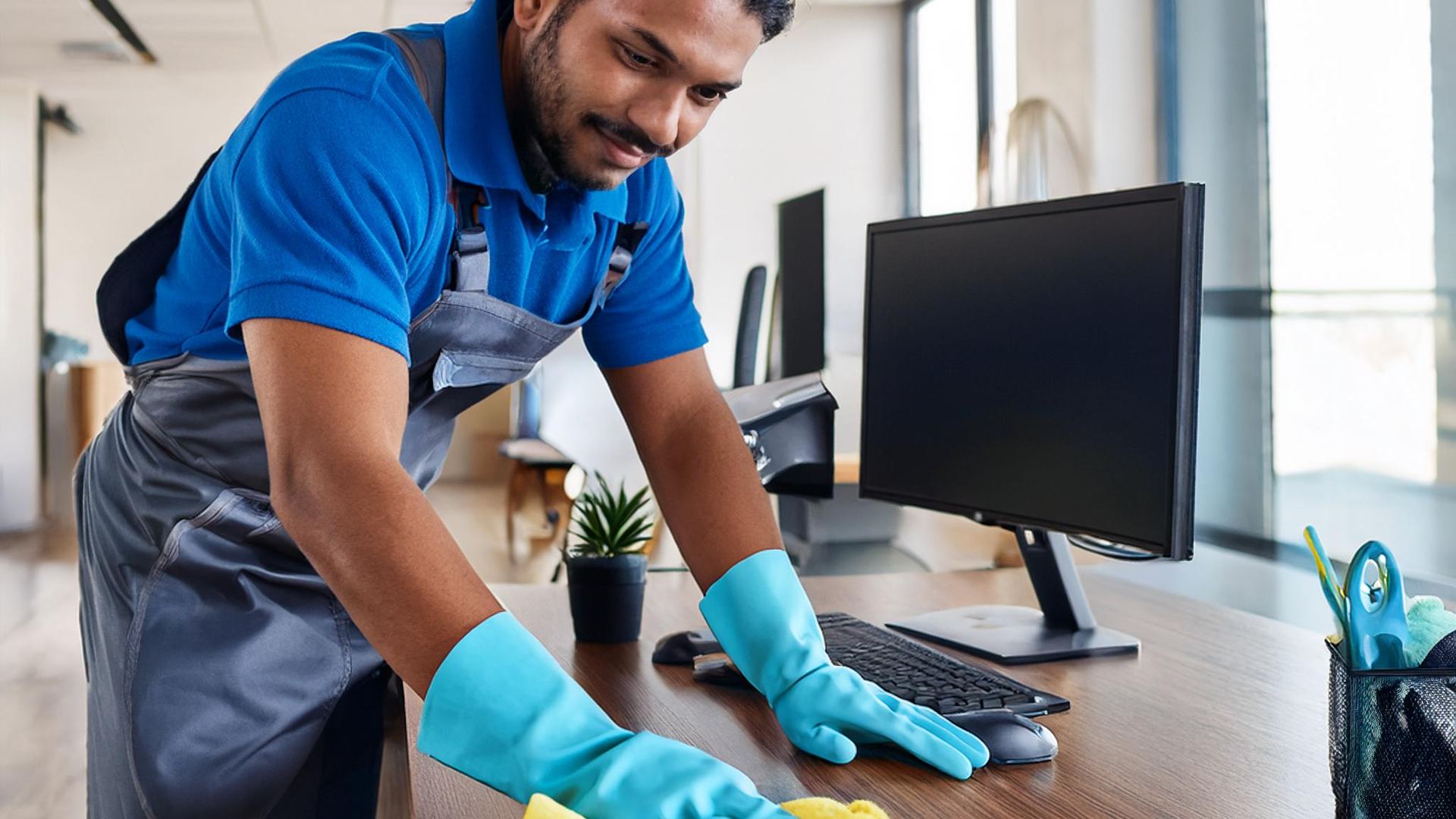 Technicien Proaxion entretenant un plateau de bureaux
